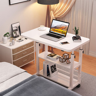 床边桌笔记本台式电脑支架托架可移动升降桌子，学习家用站立式工作台，办公室双层调节底座带轮可推简易出租屋架