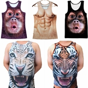 豹纹背心3D猴子动物印花短袖老虎大猩猩夏男士无袖T恤肌肉衣服潮