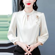 立体花朵雪纺衬衫职业气质长袖，上衣女2024春季高级感法式衬衣