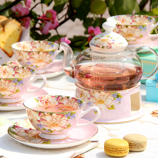花茶杯水果茶壶套装 陶瓷下午茶茶具套装英式壶茶具家用蜡烛加热