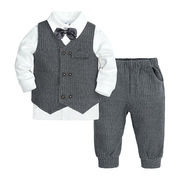 春秋宝宝婴儿周岁礼服英伦，绅士长袖帅气男宝衬衫马甲裤子三件套