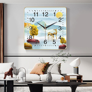 现代客厅装饰画挂钟，简约家用时尚钟轻奢静音，免打孔时钟挂墙方形