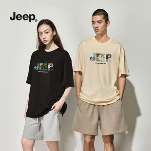 jeep吉普印花短袖t恤男士夏季2024潮流高端纯棉，青年上衣服男