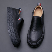 欧洲站牛皮板鞋男小众设计乐福鞋潮流厚底，一脚蹬休闲男鞋黑色皮鞋