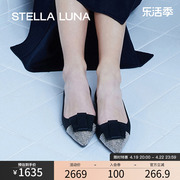 stellaluna女鞋2022春夏，一脚蹬单鞋，沙丁布水钻蝴蝶结平底鞋