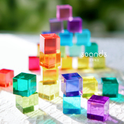 亚克力积木高透立方体玩具彩虹，透光宝石积木，水晶儿童益智拼装木质