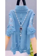 短款针织马甲+镂空蕾丝，衬衫分体两件套女秋季洋气减龄针织衫