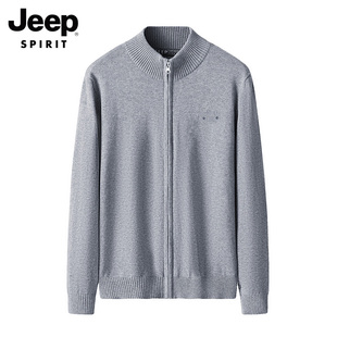 jeep针织衫春秋季男立领卫衣，厚款保暖加绒开衫毛衣冬宽松休闲外套
