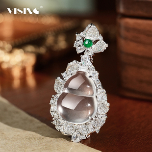 VISING珠宝天然玻璃种石英质玉水沫玉葫芦吊坠项链国风媲美翡翠