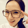 2023韩版 非主流复古豹纹装饰眼睛眼镜框架大小脸男女款潮无镜片