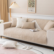 北欧简约纯色绗缝沙发垫子 四季纯棉布艺防滑坐垫通用现代沙发套
