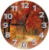 秋季乡间小路挂钟大自然秋天森林时钟美丽的红色树叶时钟创意定制