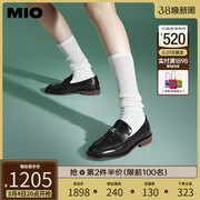 MIO米奥2024年春季纯色低跟乐福鞋金属饰扣复古时尚质感单鞋女鞋