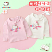 hellokitty童装女童春秋长袖，t恤宝宝可爱套头，刺绣娃娃领上衣