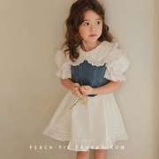 Peach pie韩国童装2023夏女童可爱娃娃领泡泡袖连衣裙333