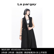 lapargay纳帕佳2023女装黑色，上衣欧美时尚，休闲无袖长款马甲潮