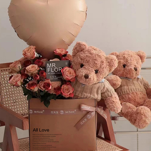 泰迪熊抱抱熊毛绒玩具小熊公仔，布仪式(布仪式)感鲜花，礼物装饰网红diy套装