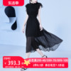 aui黑色设计感蕾丝雪纺，连衣裙女2024夏季气质轻熟风无袖长裙