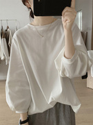 白色长袖t恤女春季气质宽松灯笼，袖体恤打底衫显瘦正肩上衣