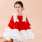 女童2023可爱洛丽塔Lolita红色蛋糕裙西班牙公主蓬蓬裙年装