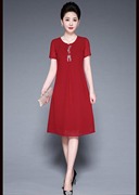 2023夏女士名媛结婚宴会礼服红色雪纺裙婚礼妈妈装大码显瘦连衣裙