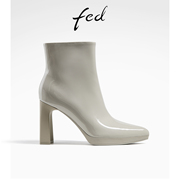 fed尖头瘦瘦靴秋季靴子法式粗跟时装靴真皮短靴R0913-YAB055