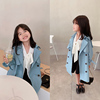 韩国童装2021秋装淑女气质海蓝双排扣洋气女童系腰中长款风衣外套