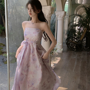 茶歇法式紫色抹胸连衣裙女夏季高级感轻奢小众高端宴会礼服裙