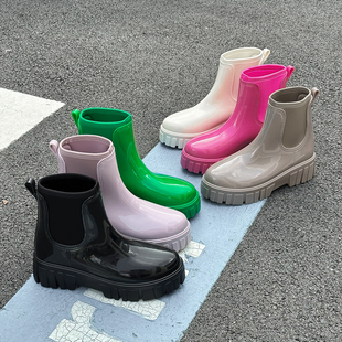 韩版雨鞋女士春秋外穿时尚果冻马丁靴短筒雨靴，厚底防水鞋水靴