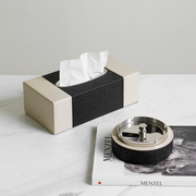 现代轻奢复古黑白皮质纸巾盒摆件样板间售楼处客厅茶几桌面装饰品