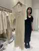 韩国东大门白色短袖长裙女2024春夏，v领五分，袖系带蕾丝连衣裙