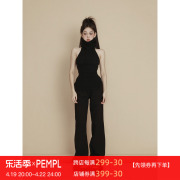 pempl背心女春高领绑带，露背打底毛衣，短款修身无袖内搭针织衫