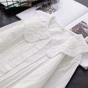 秋季纯色风琴褶衬衫女设计感小众刺绣花瓣领娃娃领长袖白衬衣
