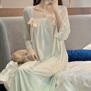 M宫廷风汉服方领睡裙初秋甜美公主风蕾丝网纱花边家居服连衣