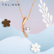 TSL谢瑞麟春芽系列18K金钻石项链镶嵌珍珠套链几何线条设计BD475