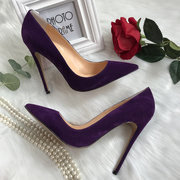 优雅紫色反绒尖头浅口露趾大码小码私人，定制欧美性感高跟单鞋