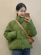 绿色立领短款棉服外套女装冬季2023年韩系加厚保暖棉衣面包服