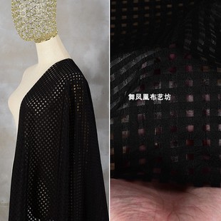 黑色超仙气雪纺透明格子欧根纱布料蓬松连衣裙礼服设计师服装布料