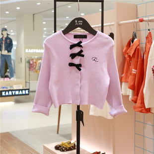 roanjane高端设计师女童紫色针织衫2024春季韩国儿童毛衣外套