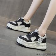 香港软牛皮黑白熊猫鞋内增高小白，鞋女8cm厚底，坡跟休闲散步旅游鞋