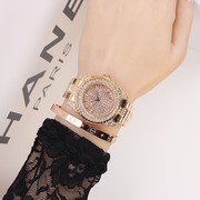 紫色潮流满镶钻钢带个性女手表时尚石英玫瑰黄金色国产腕表
