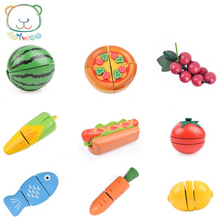 ToyWoo/依旺木制切切乐水果蔬菜黏贴款切切看 仿真厨房切水果玩具