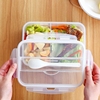 微波炉饭盒食品保鲜盒，塑料大容量长方形两格水果，密封分格便当盒