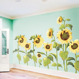 大型向日葵墙贴画温馨卧室玄关沙发背景墙装饰幼儿园墙纸花朵贴画