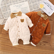 0一1岁婴儿衣服秋冬薄棉哈衣爬服宝宝冬季连体衣外穿加绒保暖