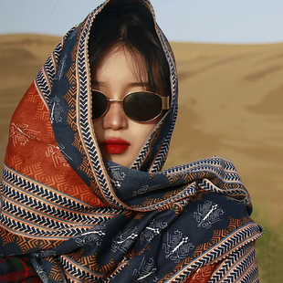夏季度假披肩外搭女民族风，围巾棉麻女西北旅游穿搭西藏丝巾大披肩