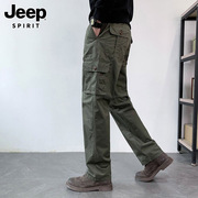 Jeep吉普休闲长裤男士宽松直筒纯棉山系机能夏季薄款工装裤子男裤
