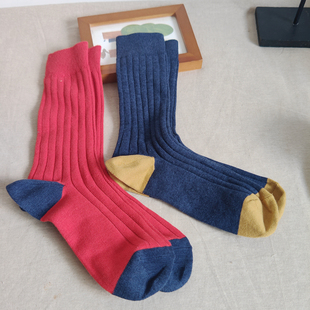 外贸男士袜子绅士袜竖条纹袜子吸汗透气秋冬款，红色深蓝色撞色纯棉