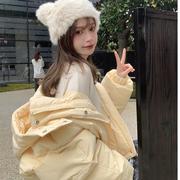 连帽羽绒服女2023年短款小个子面包服奶黄色韩版宽松冬季外套
