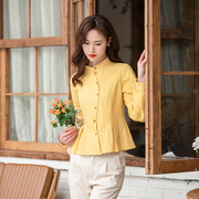 纻衣春季黄色细格子长袖衬衫女修身设计感小众2024年显瘦上衣